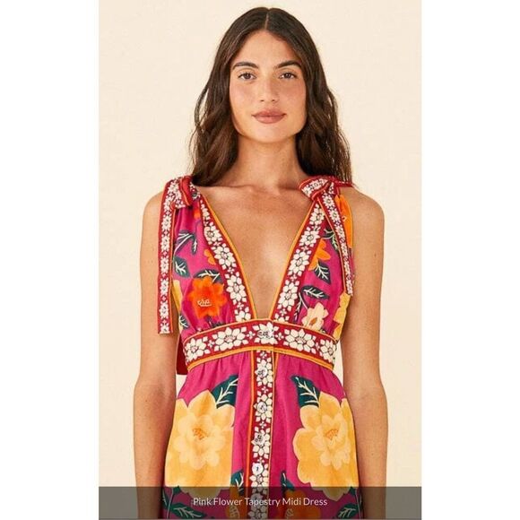 Farm Rio Pink Floral Midi Dress-Size Small- NWT - Picture 6 of 6
